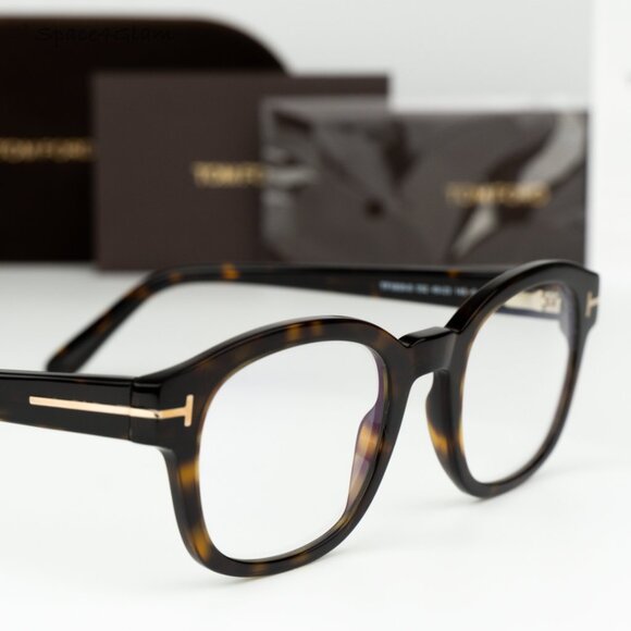 Tom Ford Women Eyeglasses Havana Blue Light Block Square FT5808 052 BRAND NEW - Picture 1 of 9